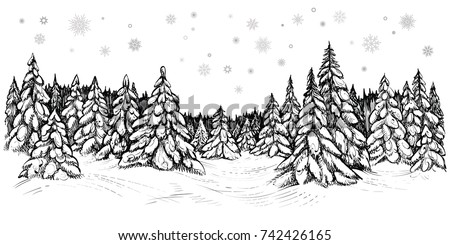 Winter Coniferous Trees Forest Covered Snow Stock Vector 742426165 