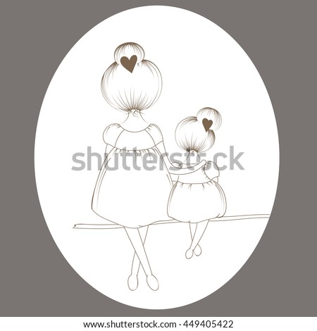 mother and daughter are sitting on a branch of the tree