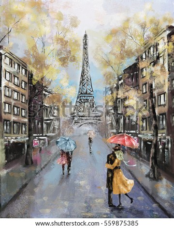 Oil Painting Paris European City Landscape Stock Illustration 559875385 ...