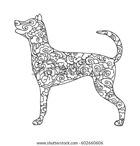 Dog stylized, hand drawn, pattern. Vector illustration of dog, symbol of 2018 on the Chinese calendar.