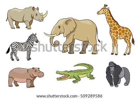 Set African Animalswild Beasts Africapictures Isolated Stock Vector ...