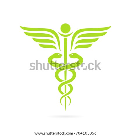 Green caduceus snake vector symbol illustration isolated on white background