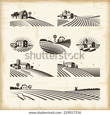 Retro landscapes. Editable EPS10 vector illustration with clipping mask.