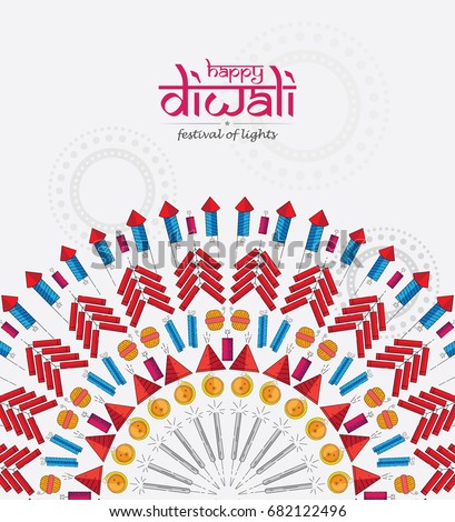 Beautiful Happy Diwali Festival Template Design With Firecrackers