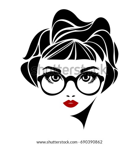 Vector Illustration Girl Glasses Beautiful Hair Stock 