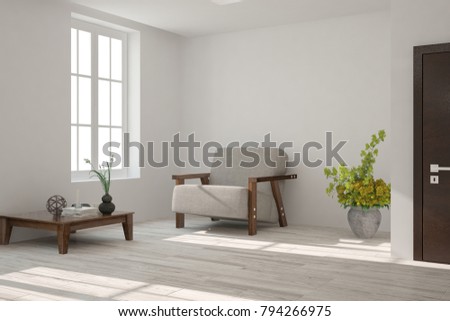 Inspiration White Minimalist Room Armchair Scandinavian Stock ... Inspiration White Minimalist Room Armchair Scandinavian Stock ...