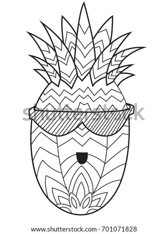 Outlined Doodle Anti Stress Coloring Book Page Funny Pineapple For Adults And Children