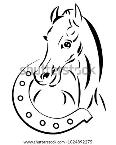 Line Drawing Horse Head Horseshoe Logo Stock Vector 1024892275 ...
