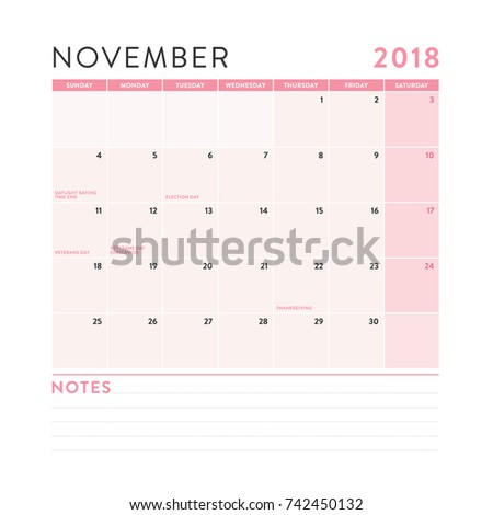 monthly calendar november 2018