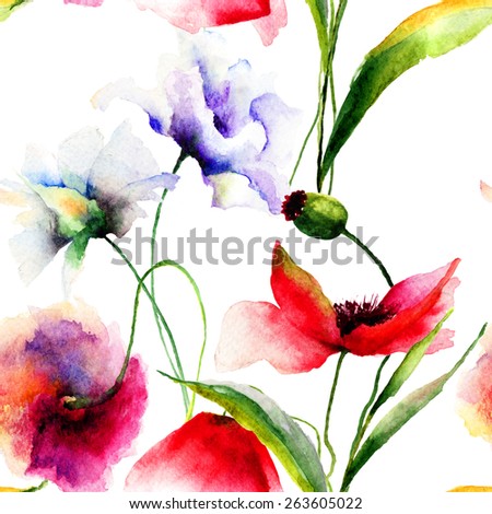 Abstract Floral Watercolor Design Stylized Violet Stock Illustration ...