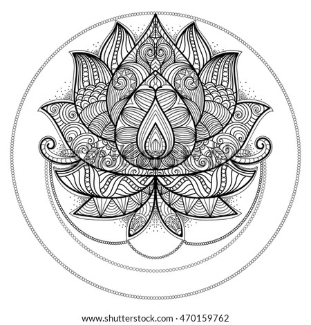 Lotus Flower For Coloring Book Tattoo T Shirt Card Invitation Ethnic