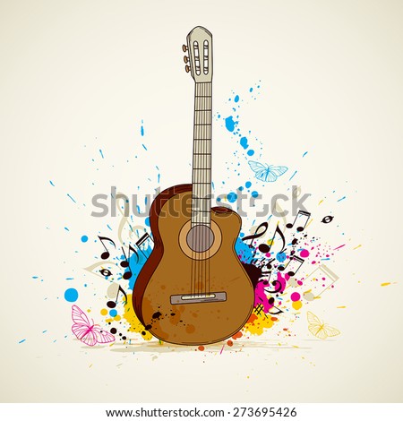 Acoustic Guitar On Floral Background Stock Vector 29484775 - Shutterstock