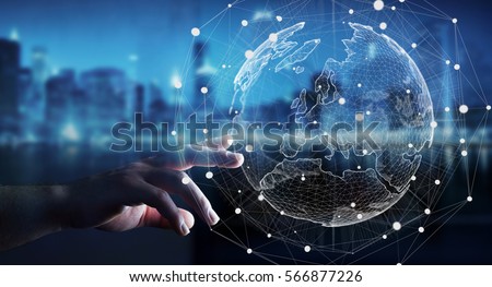 Businessman touching global network and data exchanges over the world 3D rendering