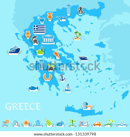 Greece Map Icons Greek Symbols Travel Stock Vector 131339798 - Shutterstock