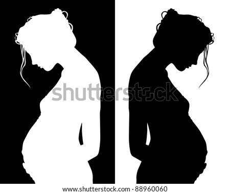black and white silhouettes of pregnant