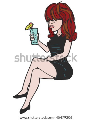 Cartoon Girl Black Dress Cocktail Stock Vector 45479206 - Shutterstock