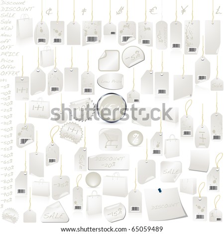 White Silver Price Tag Label Set VECTOR isolated on white
