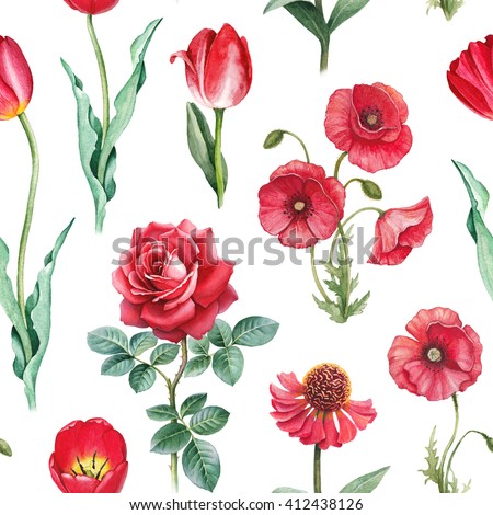 Seamless Pattern Pencil Drawings Flowers Stock Illustration 217984177