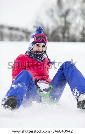 Two Kids Sliding Sledding Snow Stock Photo 96934109 - Shutterstock