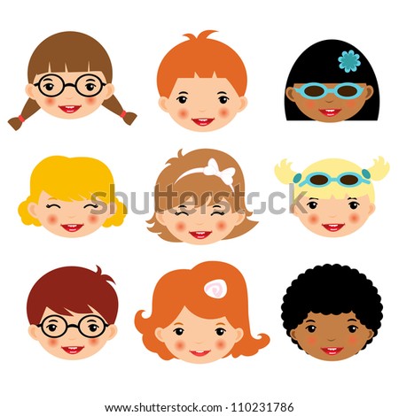 Cute Set Different Kids Faces Stock Vector 55467487 - Shutterstock