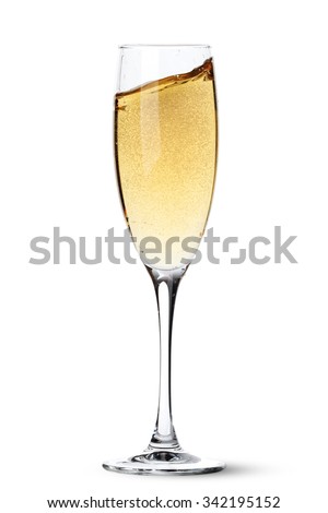 Champagne glass with splash. Isolated on white background