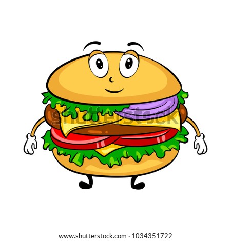 Burger Sandwich Cartoon Character Pop Art Stock Vector 1034351722 