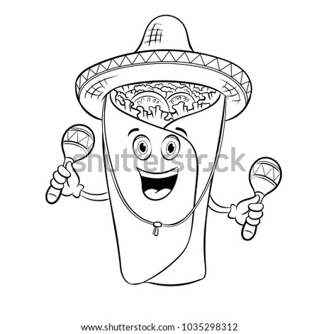 Download Burrito Mexican Hat Sombrero Maracas Coloring Stock Illustration 1035298312 - Shutterstock
