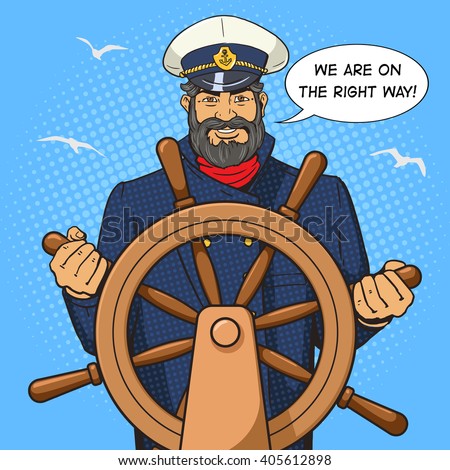captain character ship steering wheel pop stock vector royalty free