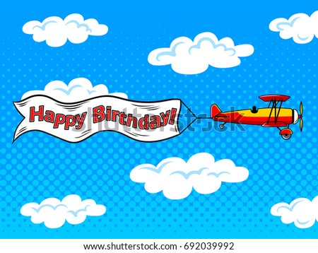 Vector Illustration Cartoon Plane Pulling Blank Stock 