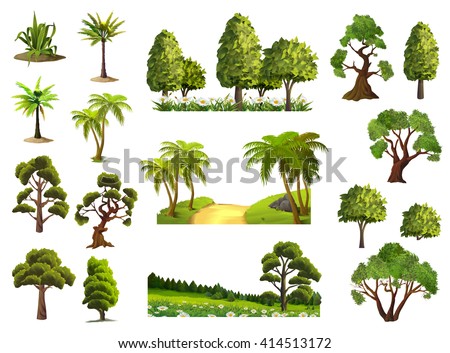 Trees, nature, forest, vector icons set