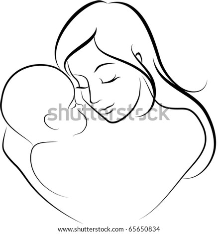 Mother Child Stylized Sketch Heart Frame Stock Vector 66240289 ...