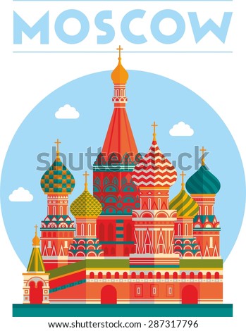 moscow flat vector st illustration basil cathedral beautifully topic perfect shutterstock orthodox landmark stylish colorful church poster