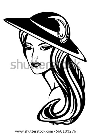 Beautiful Woman Wearing Vintage Hat Black Stock Vector 134714867 ...