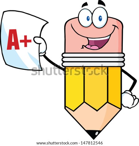 Clip Art Report Card Clip Art student report card stock photos royalty free images vectors smiling pencil holding an a plus card