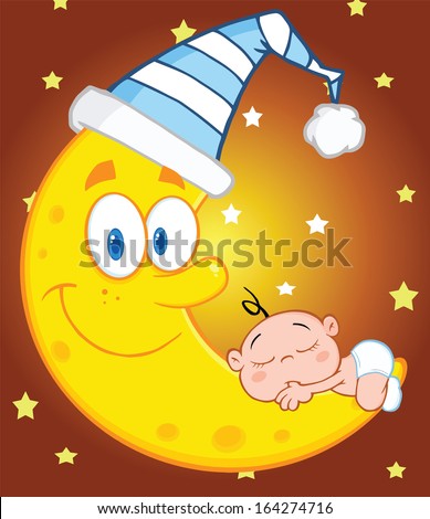 Cute Baby Boy Sleeps On Moon Stock Vector 164262473 - Shutterstock