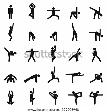 Cartoon Man Black Silhouettes Yoga Poses Stock Vector 379906948 ...