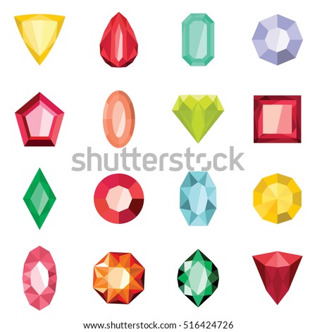 Jewels set in cartoon flat stile isolated on white background vector stock illustration