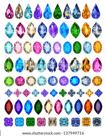 illustration set of precious stones of different cuts and colors