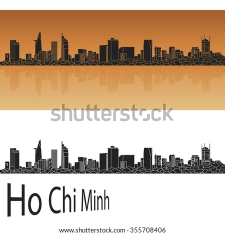 Ho Chi Minh skyline in orange background in editable vector file