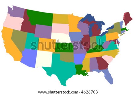 Vector Usa Colors Map Borders States Stock Illustration 73167595 ...