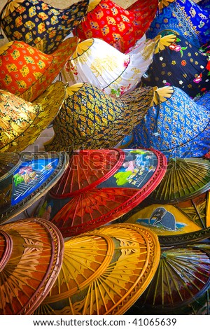 hat display on Asian street