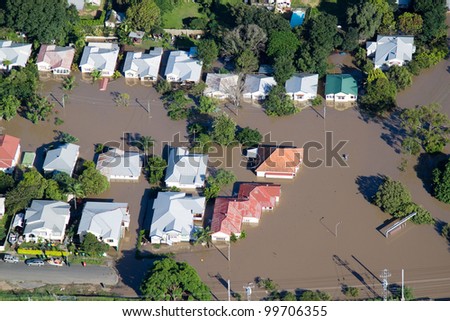 brisbane flood january 2011 aerial view stock photo