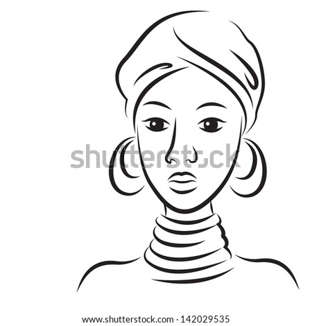 Sketch Young Beautiful African Woman Vector Stock Vector 142029535 ...