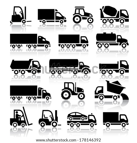 stock vector set of truck black icons vector illustrations silhouettes isolated on white background 178146392