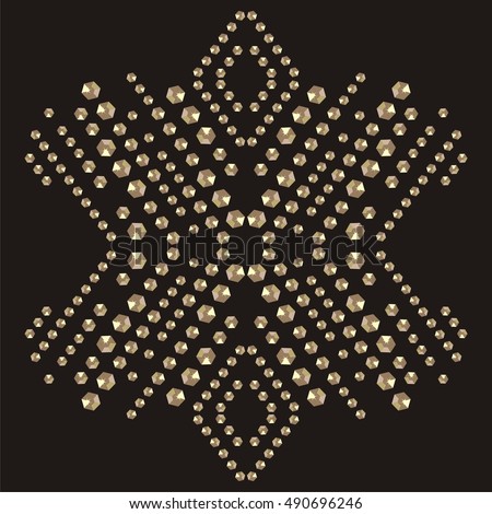Snowflake rhinestone applique print for textile clothes fashion luxury design. Trendy vector crystal studs embellishment brilliants for apparel. Jewelry ornament embroidery t-shirt hotfix transfer.