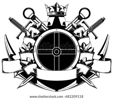 Black White Coat Arms Flags Swords Stock Vector 682209118 - Shutterstock