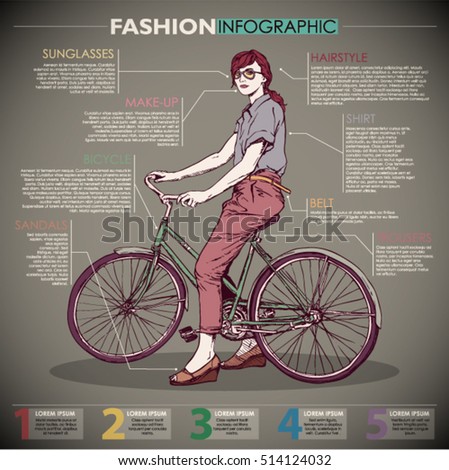 Fashion infographic with model and text. Vector collection. 