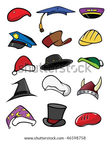 cartoon vector illustration hats caps collection - stock vector