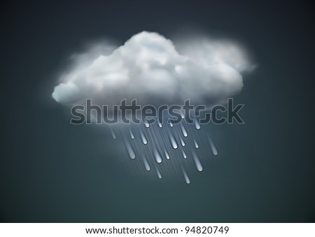 Vector illustration of cool single weather icon - raincloud with raindrops in the dark sky