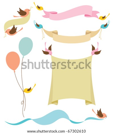 Vector Illustration Cute Birds Holding Banners Stock Vector (Royalty ...